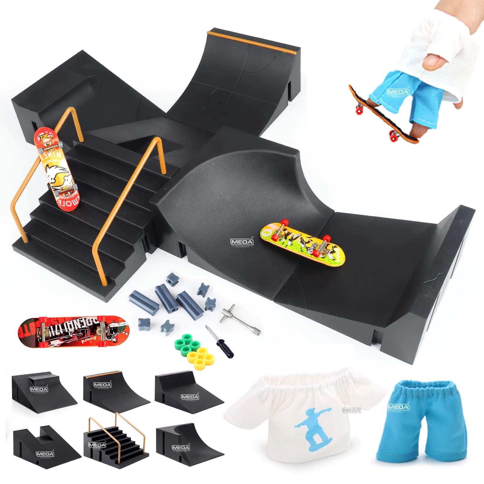 Fingertip Toys DIGIT DECKS Finger Skatepark with Skateboard Mini Ramp Finger Teck Toys with Clothing Set Finger Sport Game 