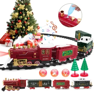 Battery Powered Christmas Electric Trains Toy with Light&Sound Kids Engineering Car Xmas Railway Track Vehicle Birthday Gift