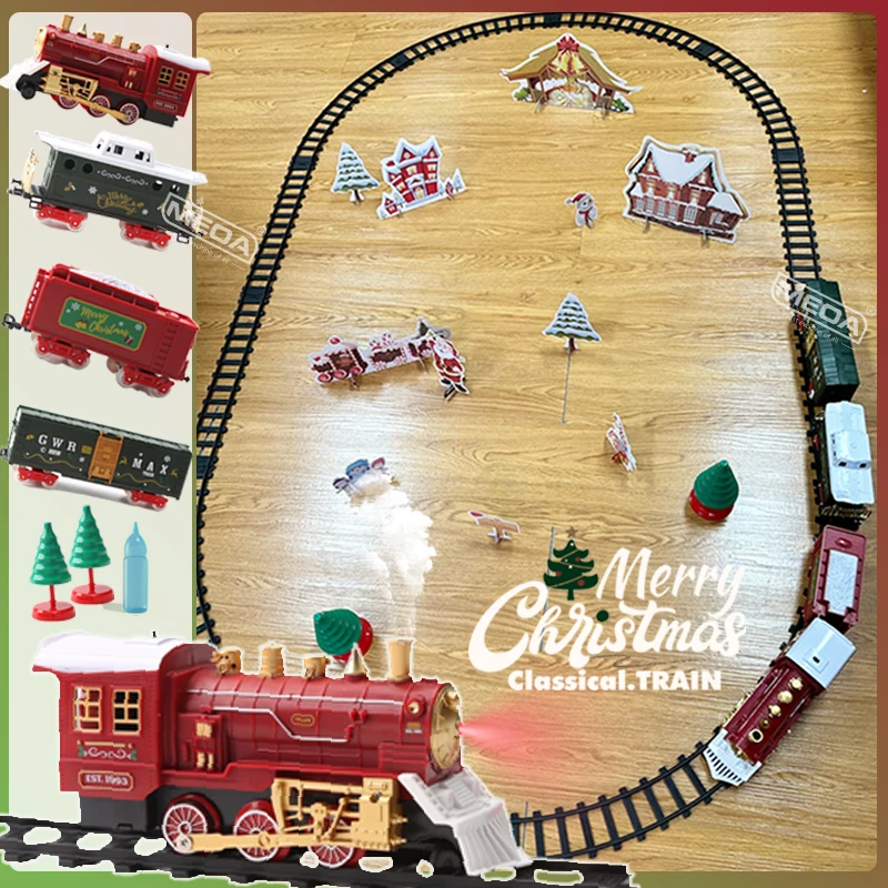 Battery Powered Christmas Electric Trains Toy with Light&Sound Kids Engineering Car Xmas Railway Track Vehicle Birthday Gift - Image 2