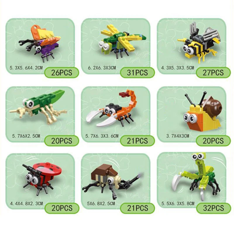 Educational Toys Building Blocks Insect Gogga Toys Bricks Butterfly/Dragonfly/Scorpion/Wasp/Snail/Spider etc. Animal Bricks Toys - Image 2