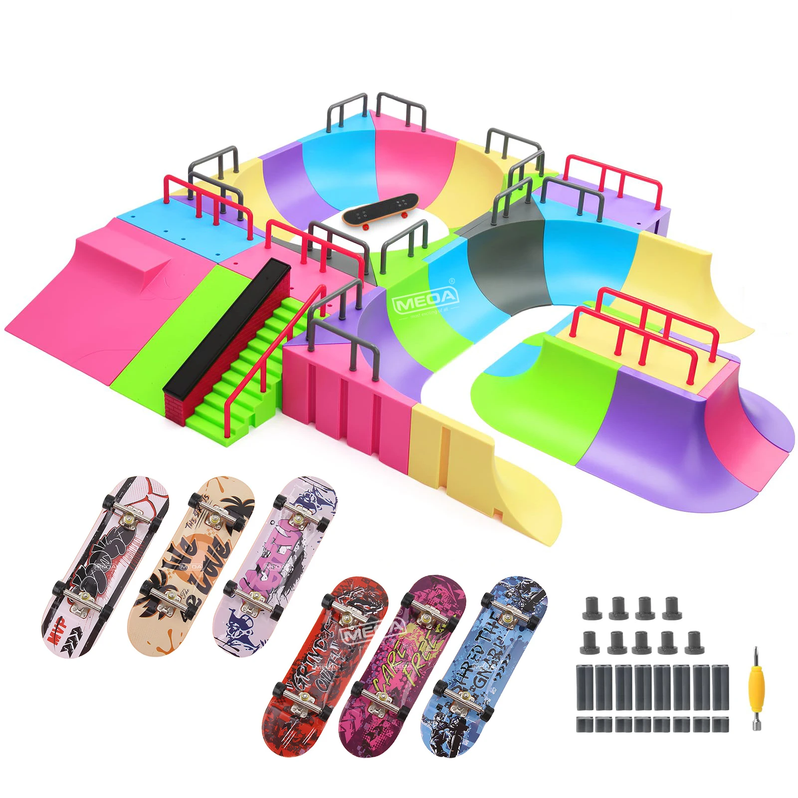 Colorful DIGIT DECK Finger Skateboard Toys Skatepark Ramp with Finger Skateboard 100*30mm DIGITDECK Playset Finger Game Play