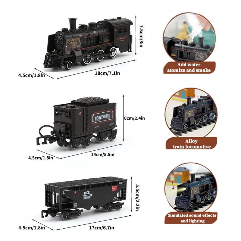 Alloy Black Railway Train Add Water Emit Smoke Toy Metal Carriage Train Track Toys Locomotive with Sound&Light Steam train - Image 2