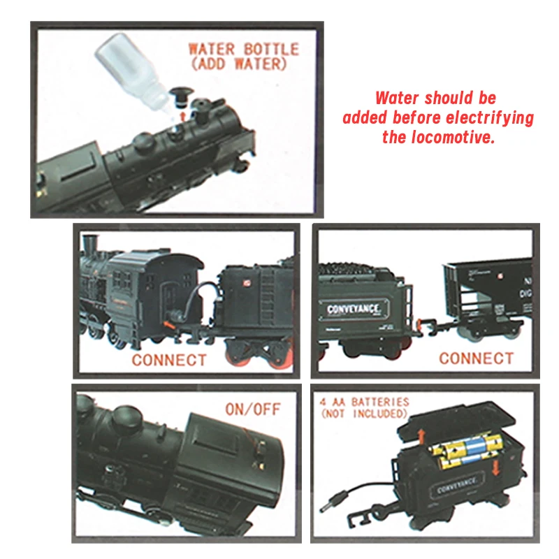 Alloy Black Railway Train Add Water Emit Smoke Toy Metal Carriage Train Track Toys Locomotive with Sound&Light Steam train - Image 6