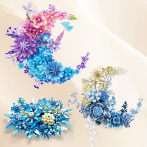 Romatic Rose Building Bricks Botanical Collection Set of Crescent-Shaped Unique Décor Table/Wall Decoration Valentine's Day Gift