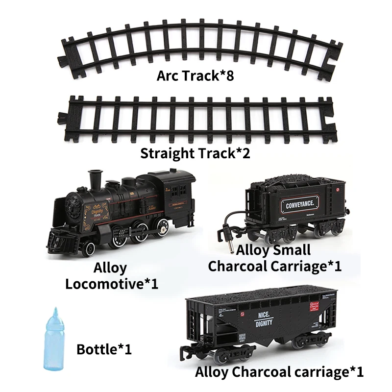 Alloy Black Railway Train Add Water Emit Smoke Toy Metal Carriage Train Track Toys Locomotive with Sound&Light Steam train - Image 3