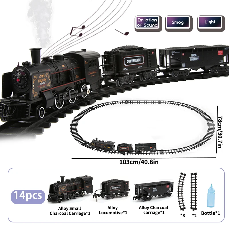 Alloy Black Railway Train Add Water Emit Smoke Toy Metal Carriage Train Track Toys Locomotive with Sound&Light Steam train - Image 4